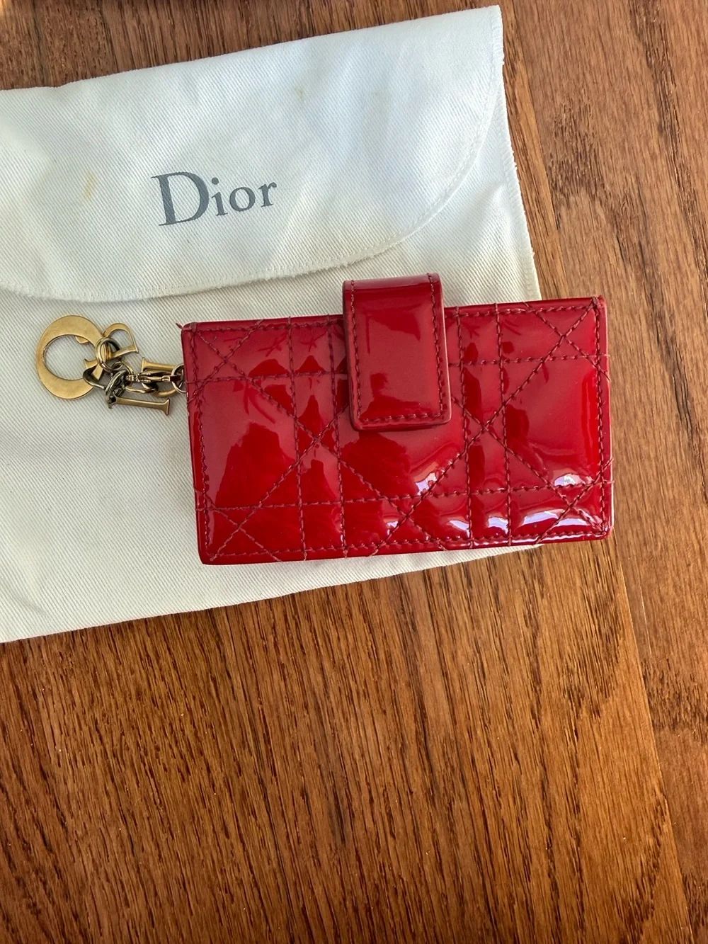 Dior Red Patent Leather Card Holder Wallet